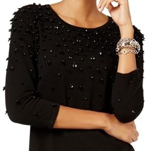 Alfani Women's Embellished Long Sleeves Black Swea